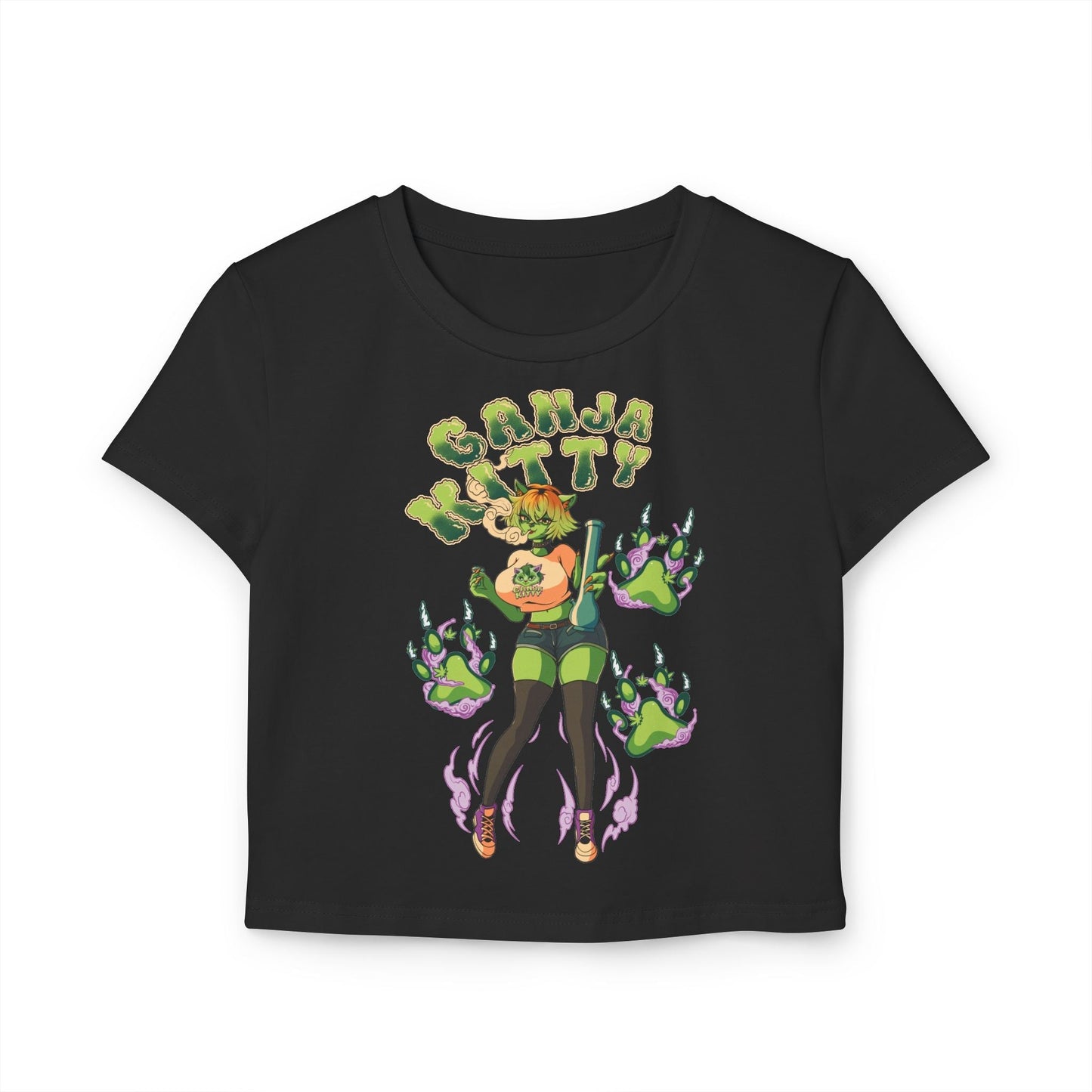 Ganja Kitty Anime Crop Top – 420 Cute Stoner Girl Shirt - Cheeba Wear