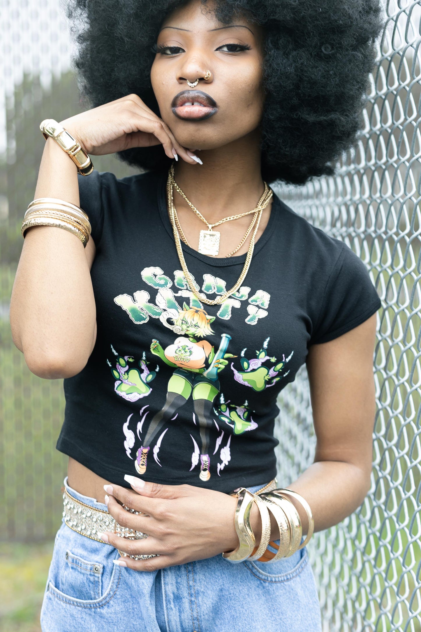 Anime style Ganja kitty crop top
