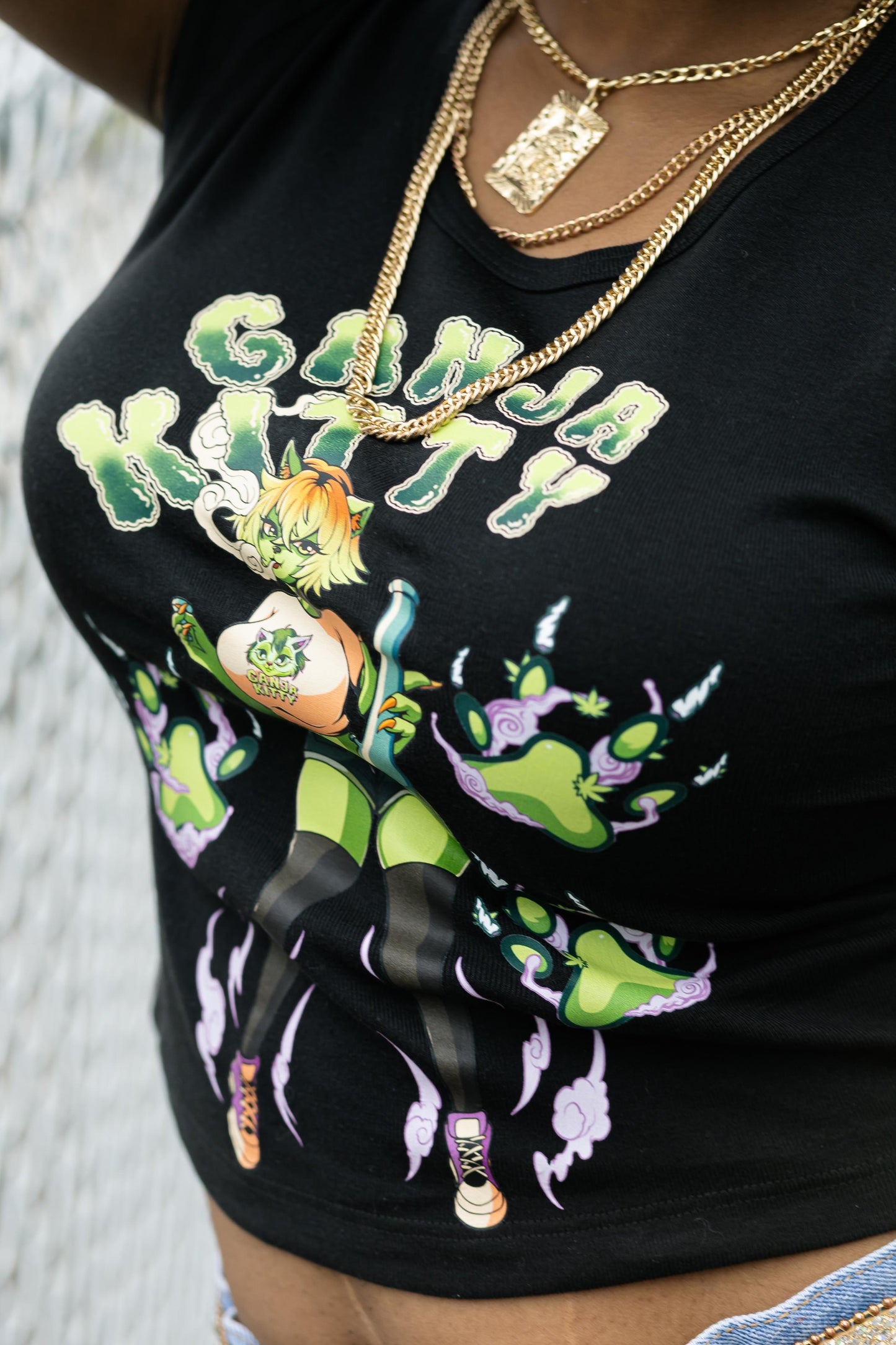 Anime style Ganja kitty crop top
