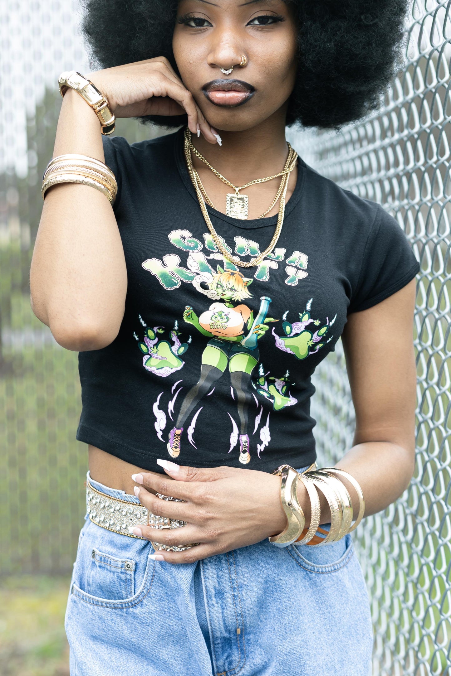 Anime style Ganja kitty crop top