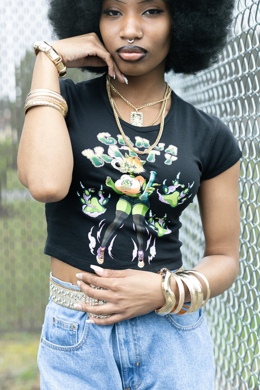 Anime style Ganja kitty crop top