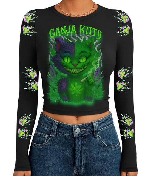 “Ganja Kitty” Long Sleeve Crop Top