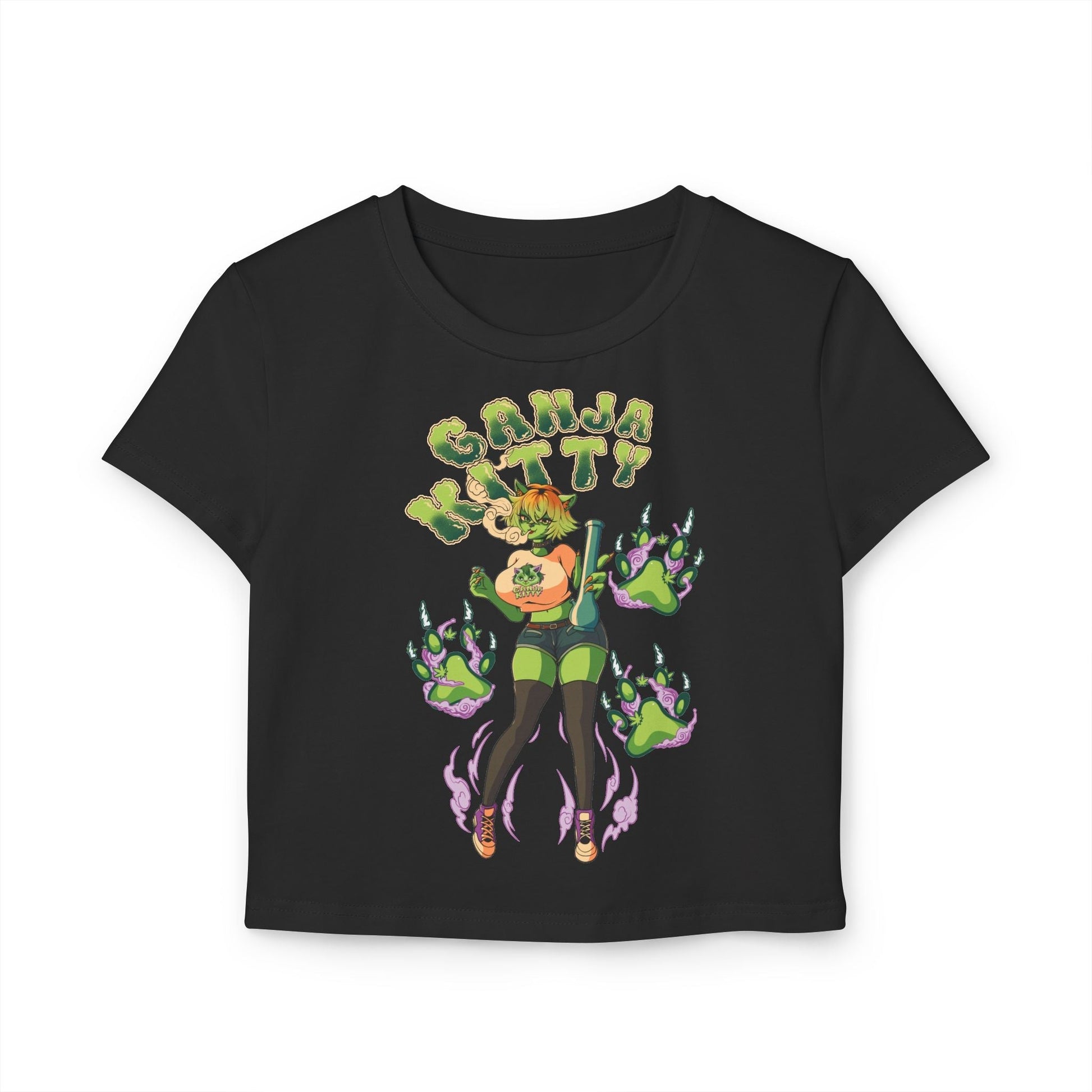 Ganja Kitty Anime Crop Top – 420 Cute Stoner Girl Shirt - Cheeba Wear