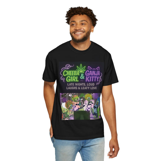 Men's Stoned Slumber Party Tee – Cheeba Girl & Ganja Kitty Edition - Cheeba Wear